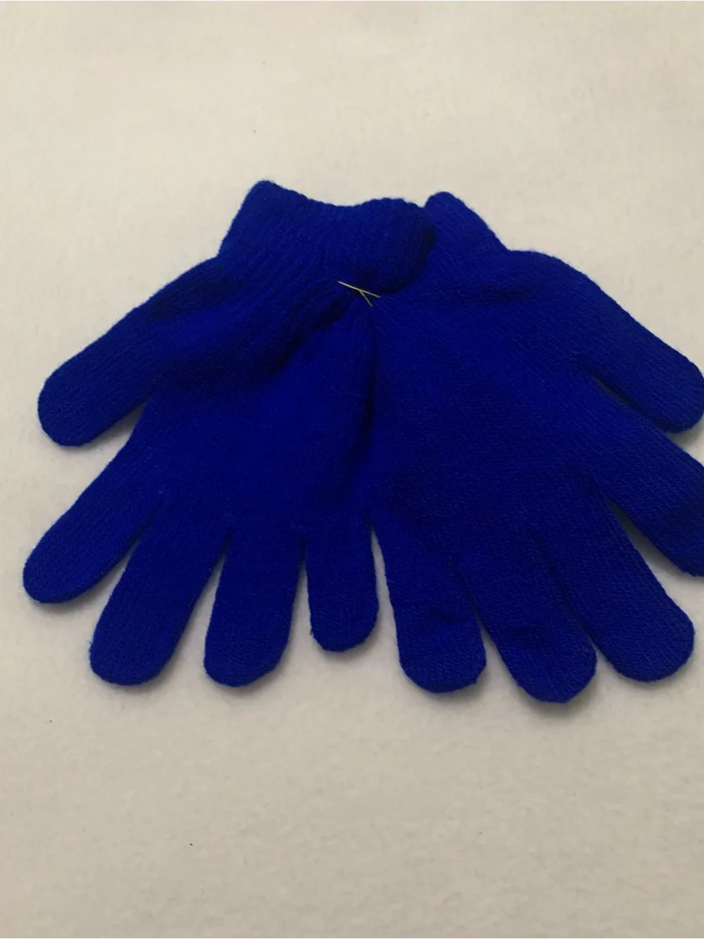 Kids Royal Blue Knit Gloves with Rhinestone.